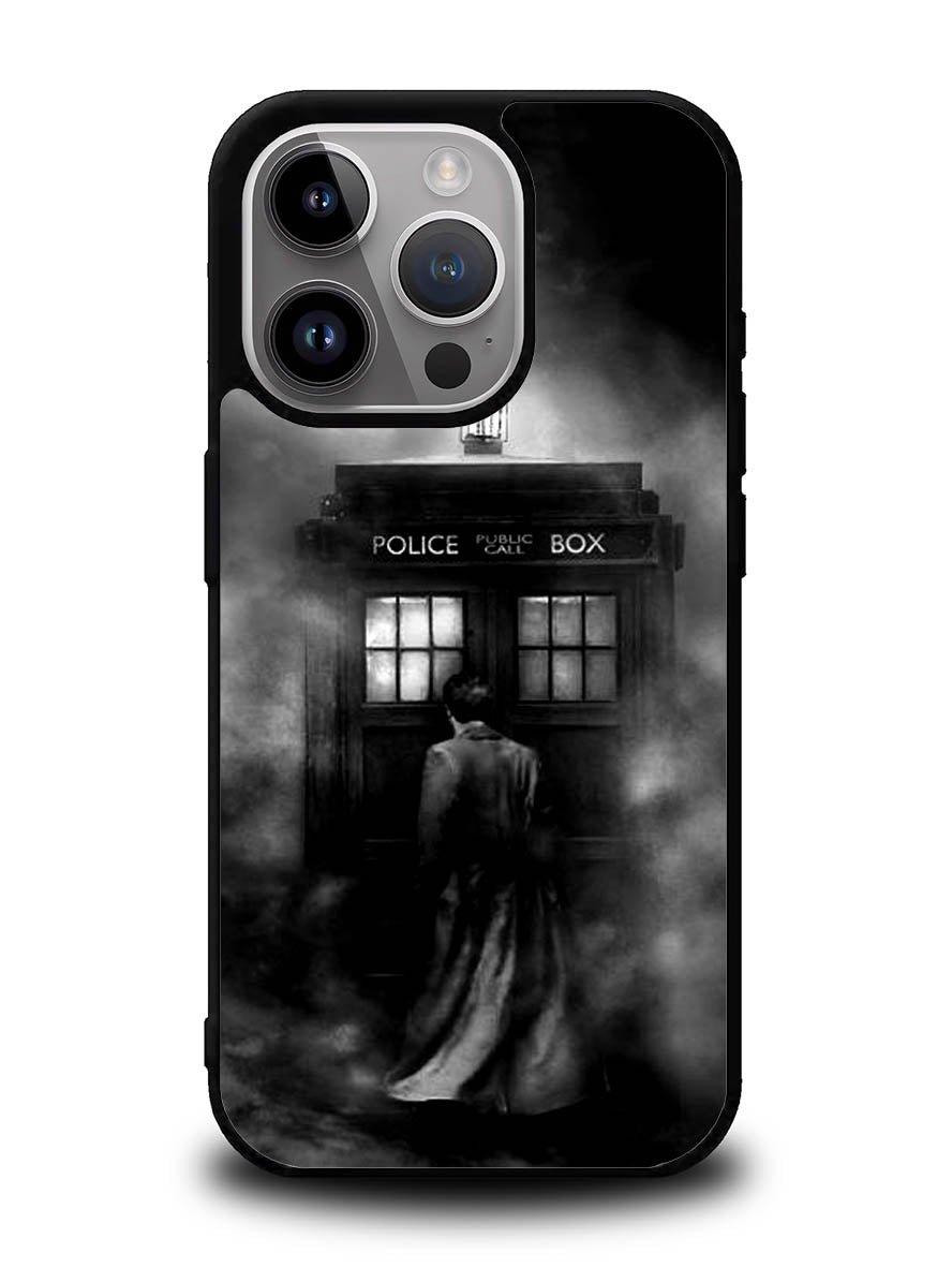 Doctor Who Tardis Police Box Black White iPhone 15 Pro Case