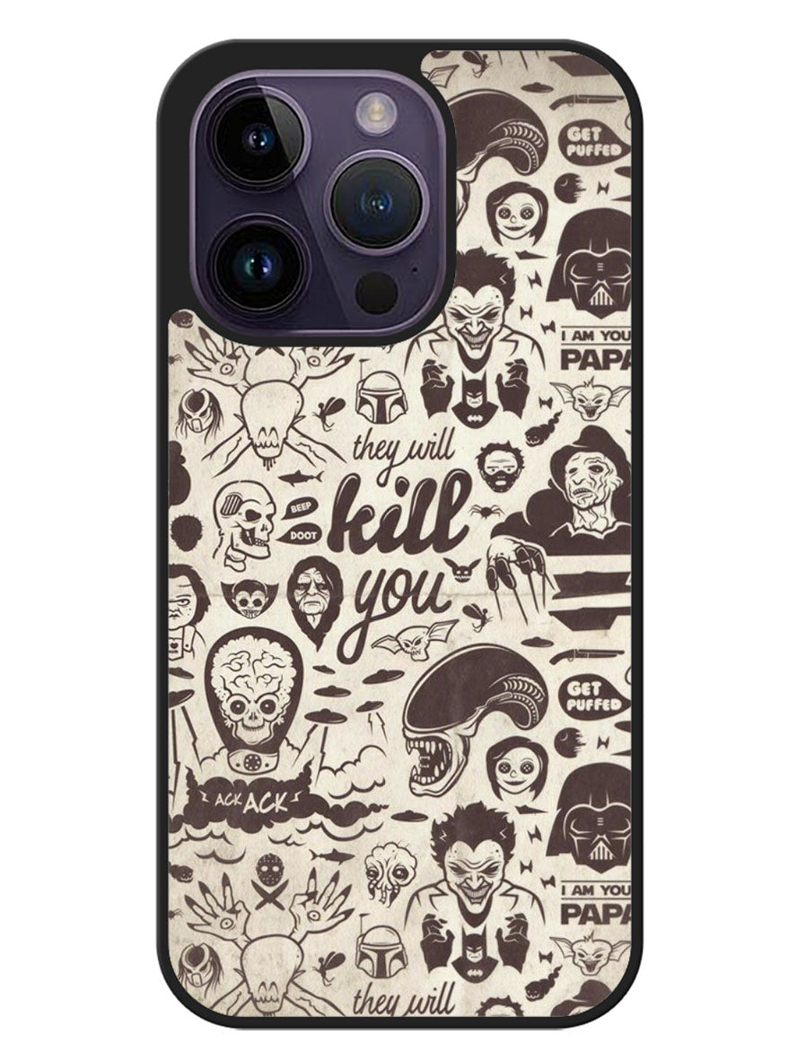 Classic Horror Pattern iPhone 14 Pro Case